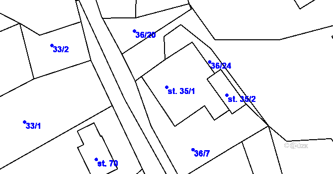 Parcela st. 35/1 v KÚ Horní Rožínka, Katastrální mapa