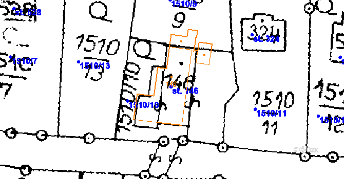 Parcela st. 146 v KÚ Horní Ředice, Katastrální mapa