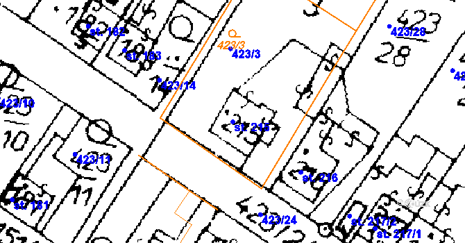 Parcela st. 215 v KÚ Horní Ředice, Katastrální mapa