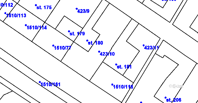 Parcela st. 423/10 v KÚ Horní Ředice, Katastrální mapa