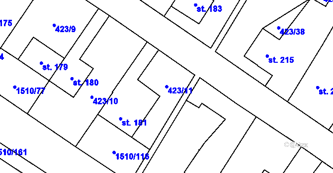 Parcela st. 423/11 v KÚ Horní Ředice, Katastrální mapa