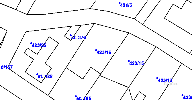 Parcela st. 423/16 v KÚ Horní Ředice, Katastrální mapa