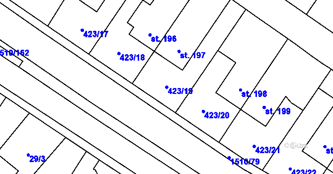 Parcela st. 423/19 v KÚ Horní Ředice, Katastrální mapa