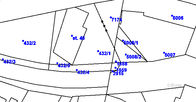 Parcela st. 432/1 v KÚ Horní Ředice, Katastrální mapa