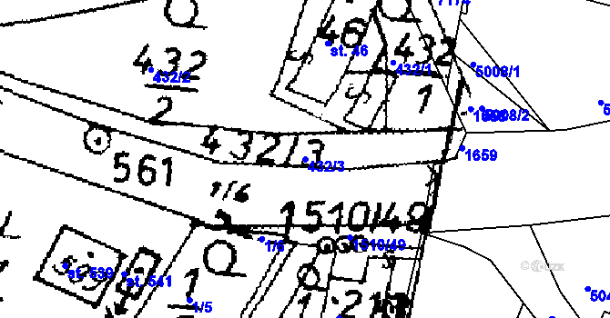 Parcela st. 432/3 v KÚ Horní Ředice, Katastrální mapa
