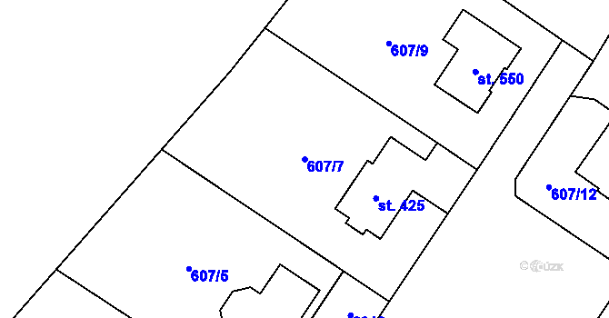 Parcela st. 607/7 v KÚ Horní Ředice, Katastrální mapa