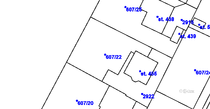Parcela st. 607/22 v KÚ Horní Ředice, Katastrální mapa