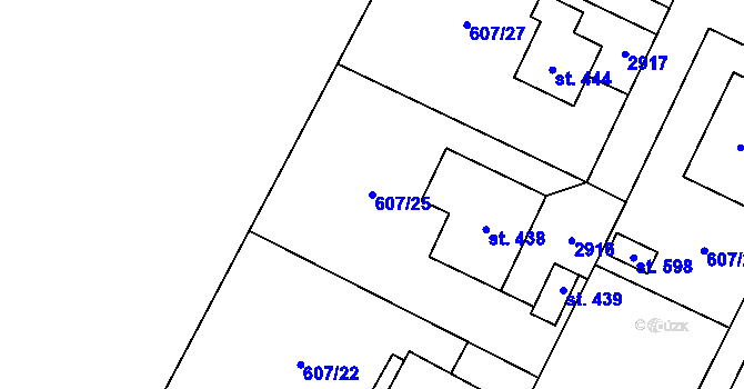 Parcela st. 607/25 v KÚ Horní Ředice, Katastrální mapa