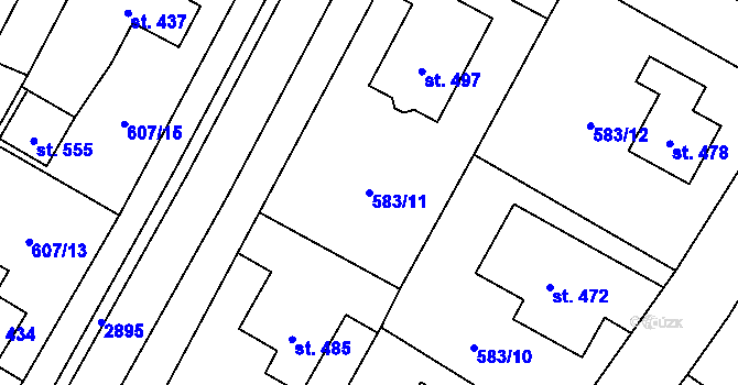 Parcela st. 583/11 v KÚ Horní Ředice, Katastrální mapa