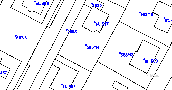 Parcela st. 583/14 v KÚ Horní Ředice, Katastrální mapa