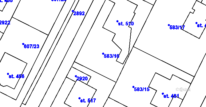 Parcela st. 583/16 v KÚ Horní Ředice, Katastrální mapa