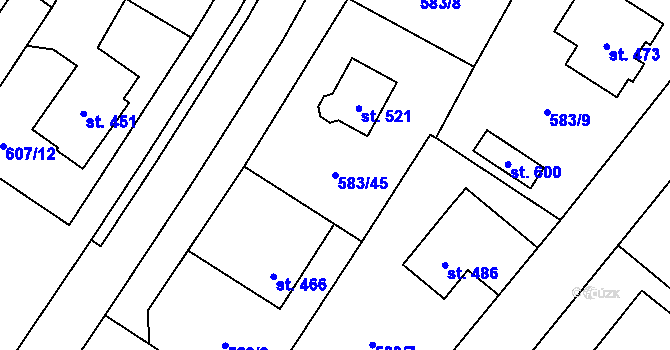 Parcela st. 583/45 v KÚ Horní Ředice, Katastrální mapa