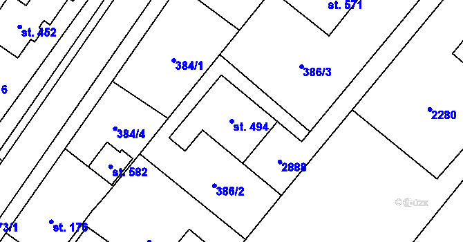 Parcela st. 494 v KÚ Horní Ředice, Katastrální mapa