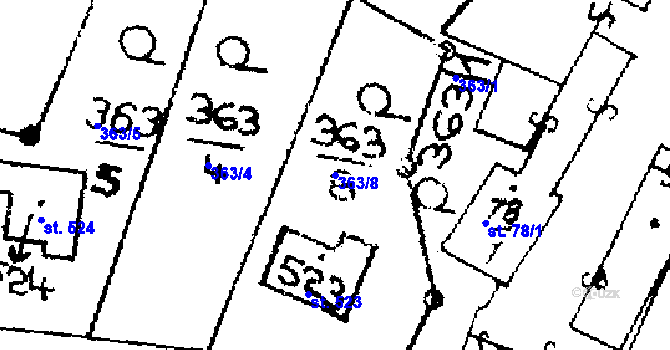 Parcela st. 363/8 v KÚ Horní Ředice, Katastrální mapa