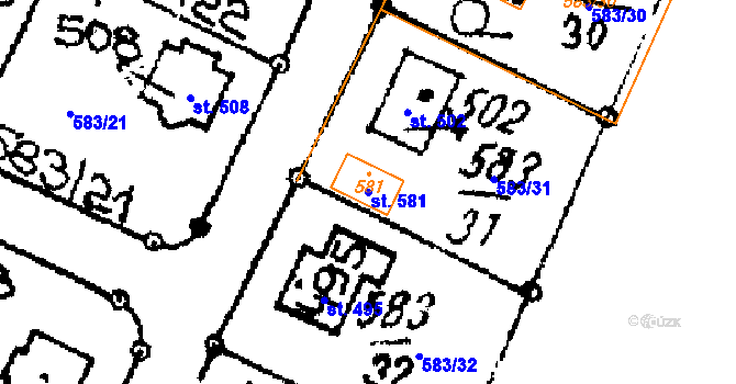 Parcela st. 581 v KÚ Horní Ředice, Katastrální mapa