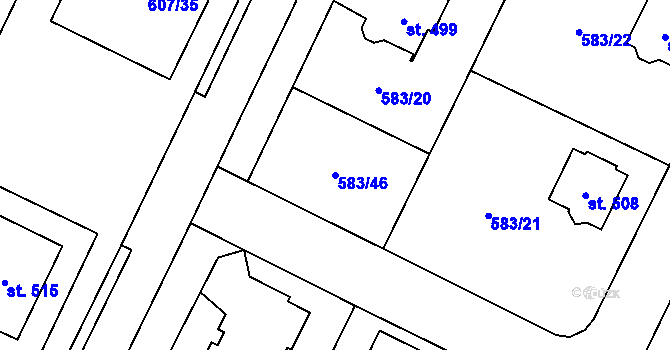Parcela st. 583/46 v KÚ Horní Ředice, Katastrální mapa