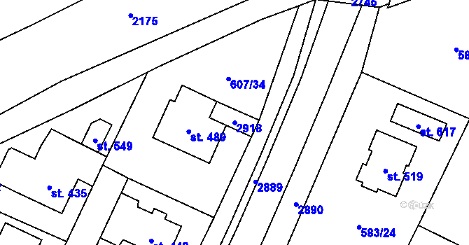 Parcela st. 2918 v KÚ Horní Ředice, Katastrální mapa