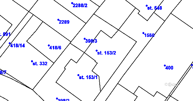 Parcela st. 153/2 v KÚ Horní Ředice, Katastrální mapa