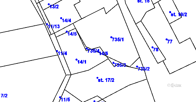 Parcela st. 14/6 v KÚ Horní Řepčice, Katastrální mapa