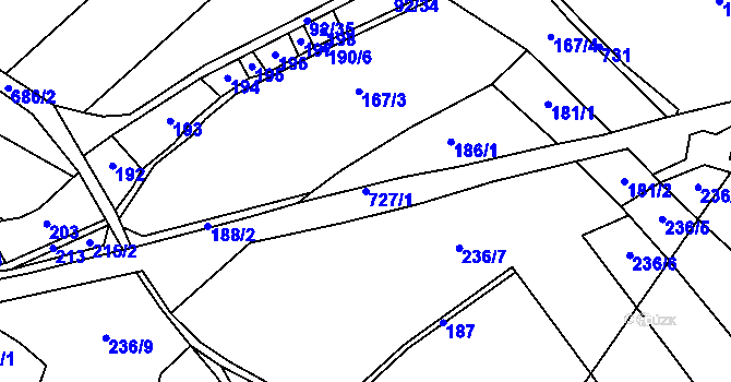 Parcela st. 727/1 v KÚ Horní Řepčice, Katastrální mapa