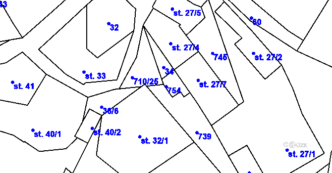 Parcela st. 754 v KÚ Horní Řepčice, Katastrální mapa