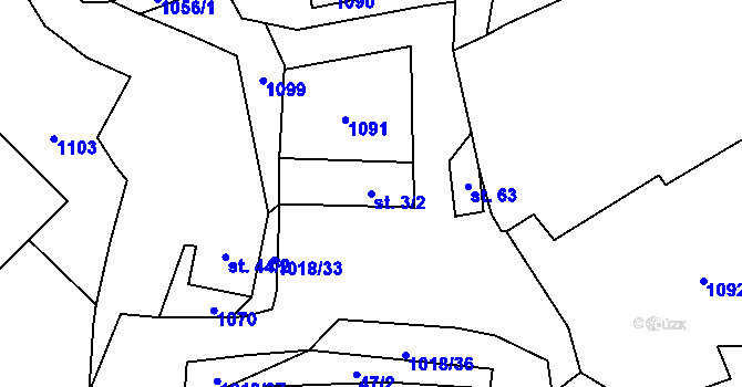 Parcela st. 3/2 v KÚ Bošířany, Katastrální mapa