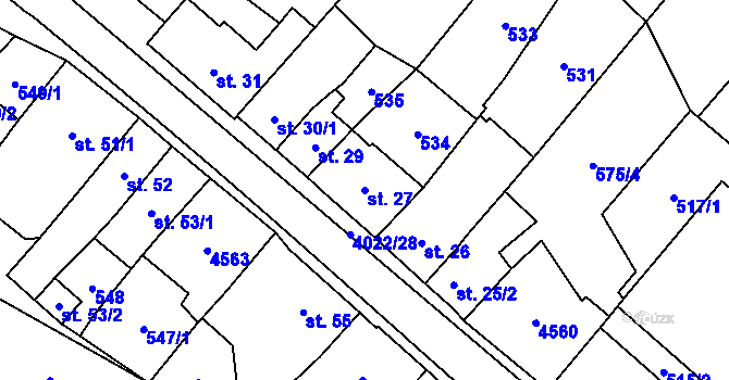 Parcela st. 27 v KÚ Horní Slavkov, Katastrální mapa