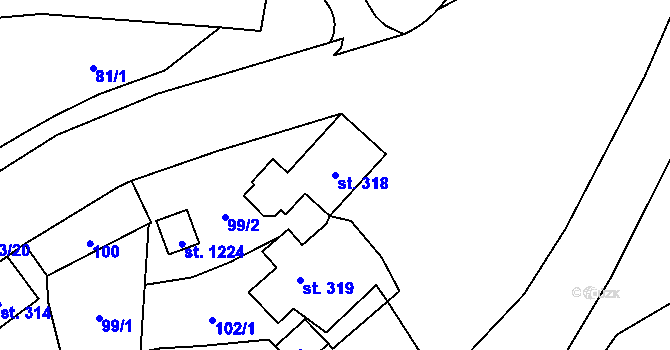 Parcela st. 318 v KÚ Horní Slavkov, Katastrální mapa