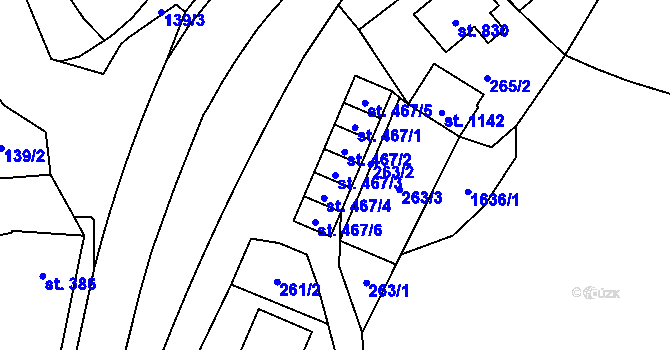Parcela st. 467/3 v KÚ Horní Slavkov, Katastrální mapa