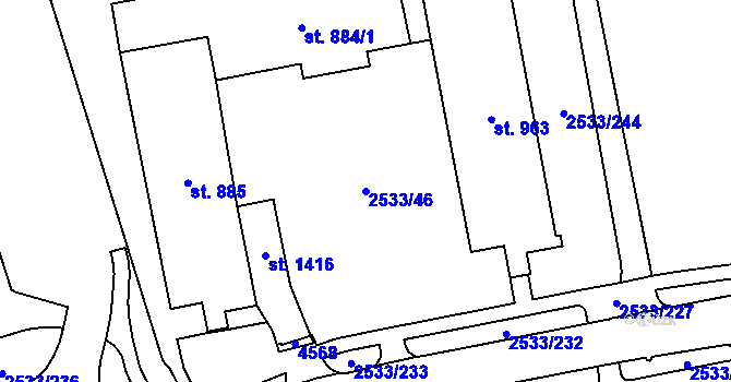 Parcela st. 2533/46 v KÚ Horní Slavkov, Katastrální mapa