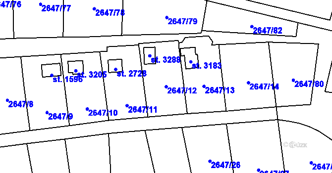 Parcela st. 2647/12 v KÚ Horní Slavkov, Katastrální mapa