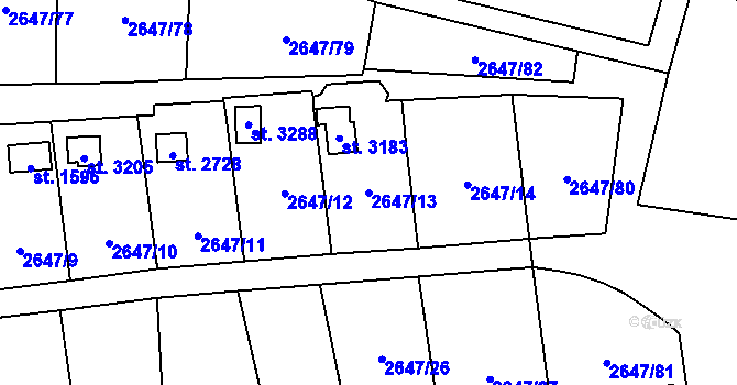 Parcela st. 2647/13 v KÚ Horní Slavkov, Katastrální mapa