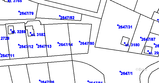 Parcela st. 2647/80 v KÚ Horní Slavkov, Katastrální mapa