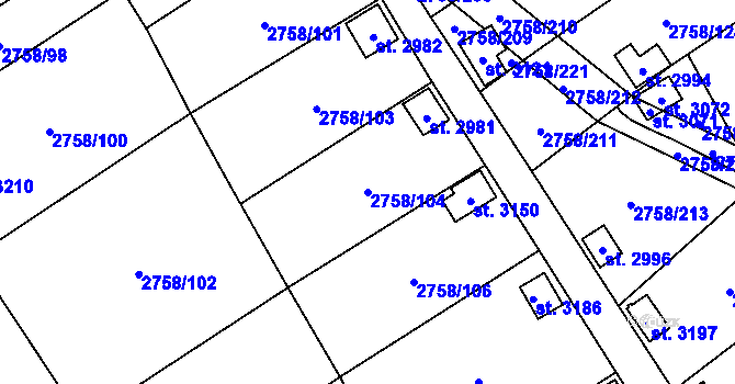 Parcela st. 2758/104 v KÚ Horní Slavkov, Katastrální mapa