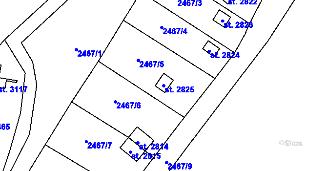 Parcela st. 2825 v KÚ Horní Slavkov, Katastrální mapa
