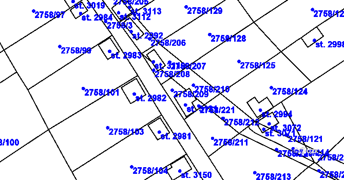 Parcela st. 2758/209 v KÚ Horní Slavkov, Katastrální mapa
