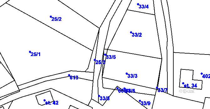 Parcela st. 33/5 v KÚ Ležnička, Katastrální mapa