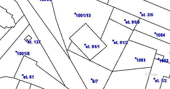Parcela st. 91/1 v KÚ Horní Slivno, Katastrální mapa
