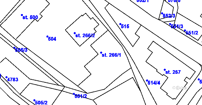 Parcela st. 266/1 v KÚ Horní Sloupnice, Katastrální mapa