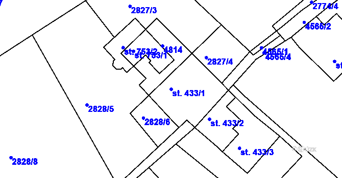 Parcela st. 433/1 v KÚ Horní Sloupnice, Katastrální mapa
