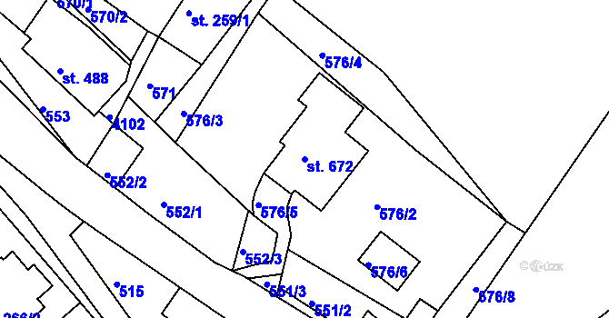 Parcela st. 672 v KÚ Horní Sloupnice, Katastrální mapa