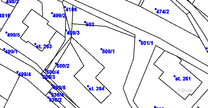 Parcela st. 500 v KÚ Horní Sloupnice, Katastrální mapa