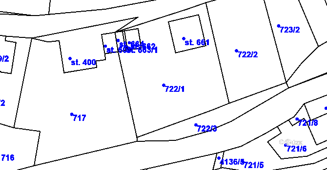 Parcela st. 722/1 v KÚ Horní Sloupnice, Katastrální mapa