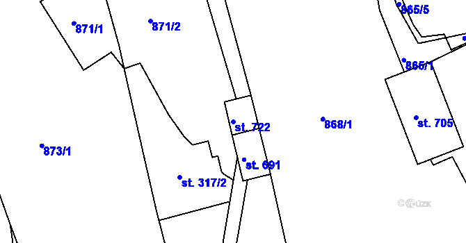 Parcela st. 722 v KÚ Horní Sloupnice, Katastrální mapa