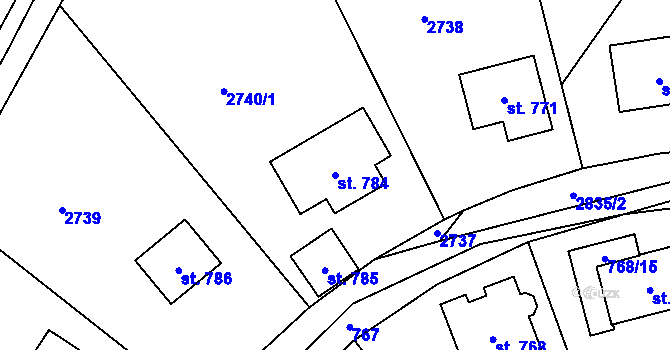Parcela st. 784 v KÚ Horní Sloupnice, Katastrální mapa