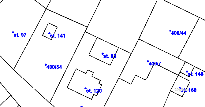 Parcela st. 83 v KÚ Horní Stakory, Katastrální mapa