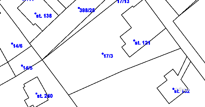 Parcela st. 17/3 v KÚ Horní Stakory, Katastrální mapa