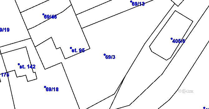 Parcela st. 69/3 v KÚ Horní Stakory, Katastrální mapa