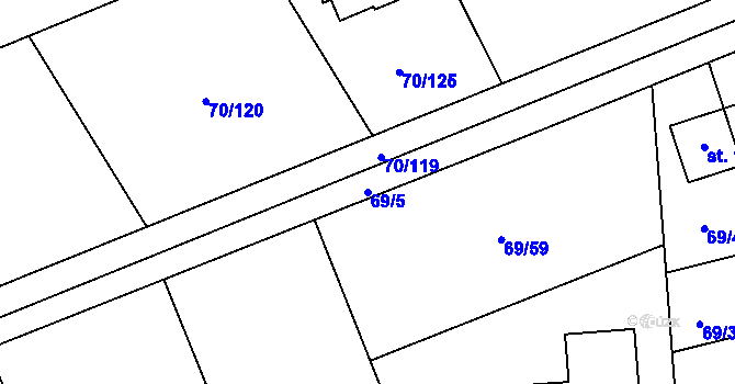 Parcela st. 69/5 v KÚ Horní Stakory, Katastrální mapa