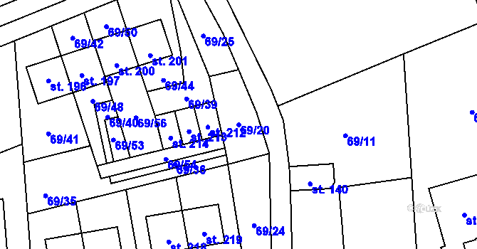 Parcela st. 69/20 v KÚ Horní Stakory, Katastrální mapa